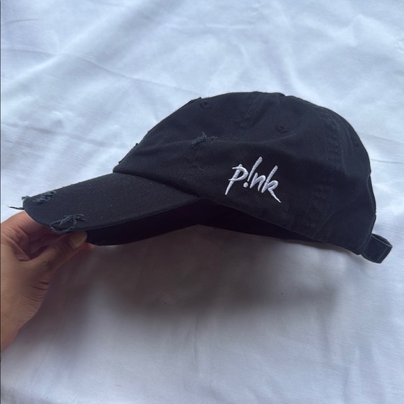 Black Distressed P Patch PINK Hat - Picture 2 of 4